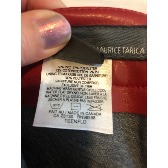 Vegan Leather Red Pants Size XS/S Teenflo Maurice Tarica Canada Lined Jeans - Picture 12 of 12